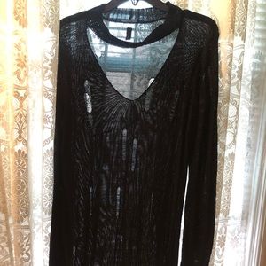 Long black sweater dress with slashed look 1X